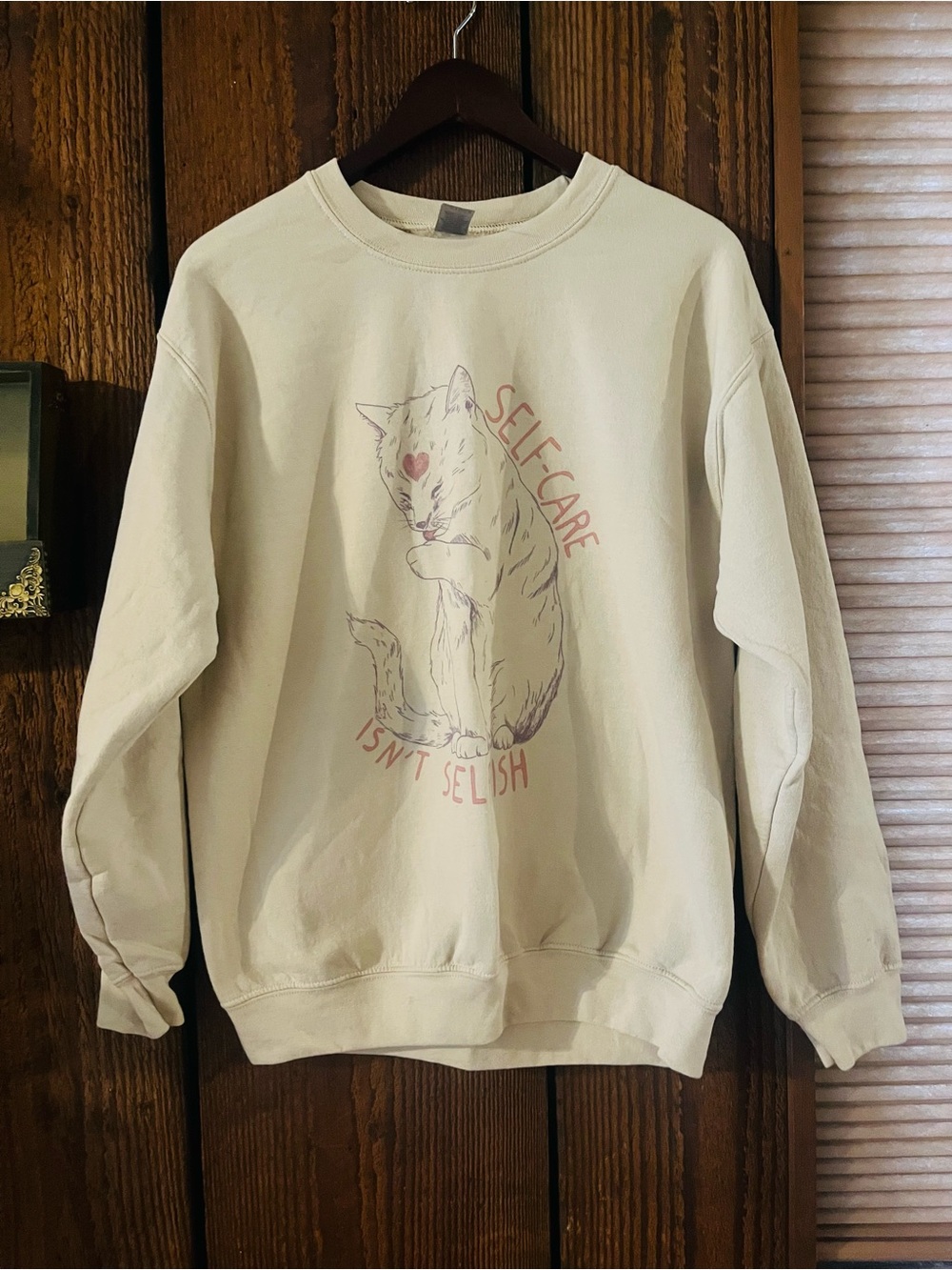 Self-Care Cat Graphic Crewneck Sweatshirt - Cream Size M